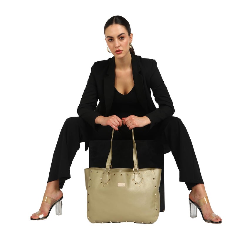 KLEIO Gold Studded Tote Shoulder Hand Bag for Women/Girls - Image 2